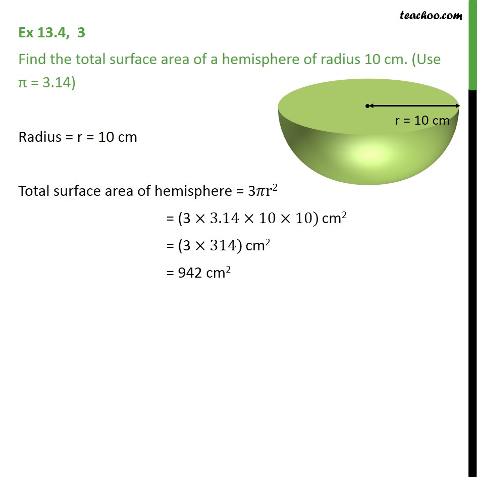 Ex 13.4, 3 - Find the total surface area of a hemisphere - Ex 13.4