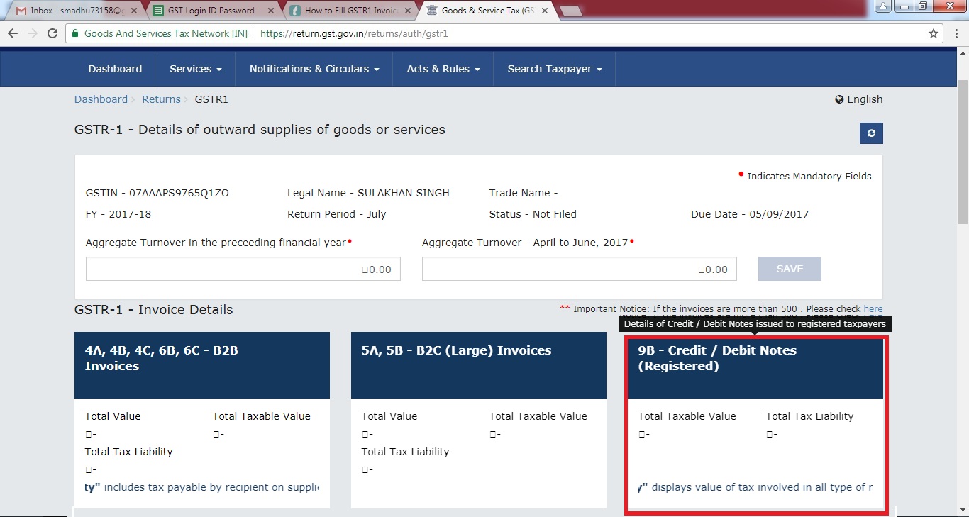 note 1 format gstr debit Fill Debit 9B How  Credit GSTR1   Details to  Invoice