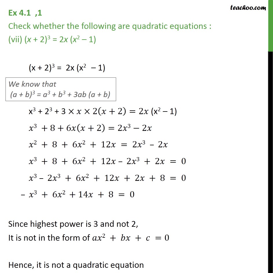 Ex 4.1, 1 - Check whether following are quadratic equations - Ex 4.1