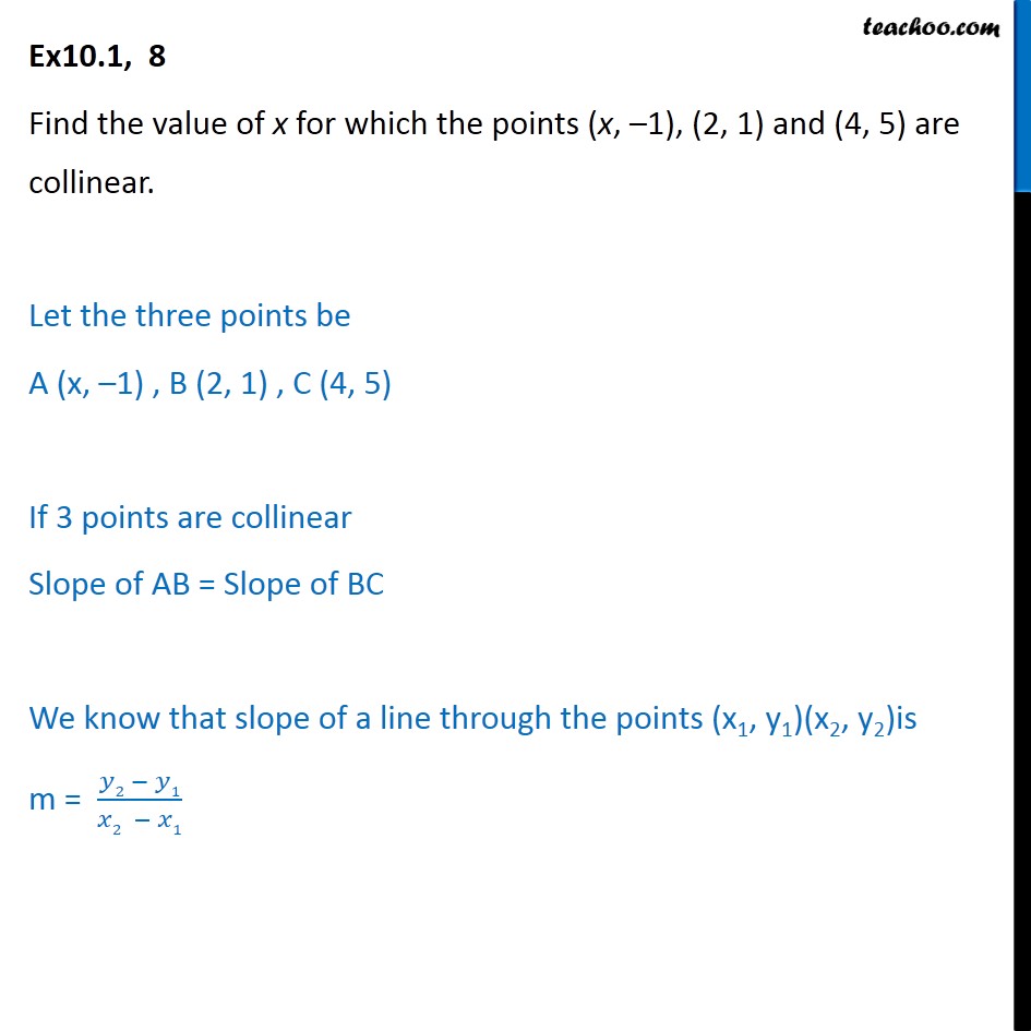 Ex 10.1, 8 - Find value of x for which points (x, -1) - Ex 10.1