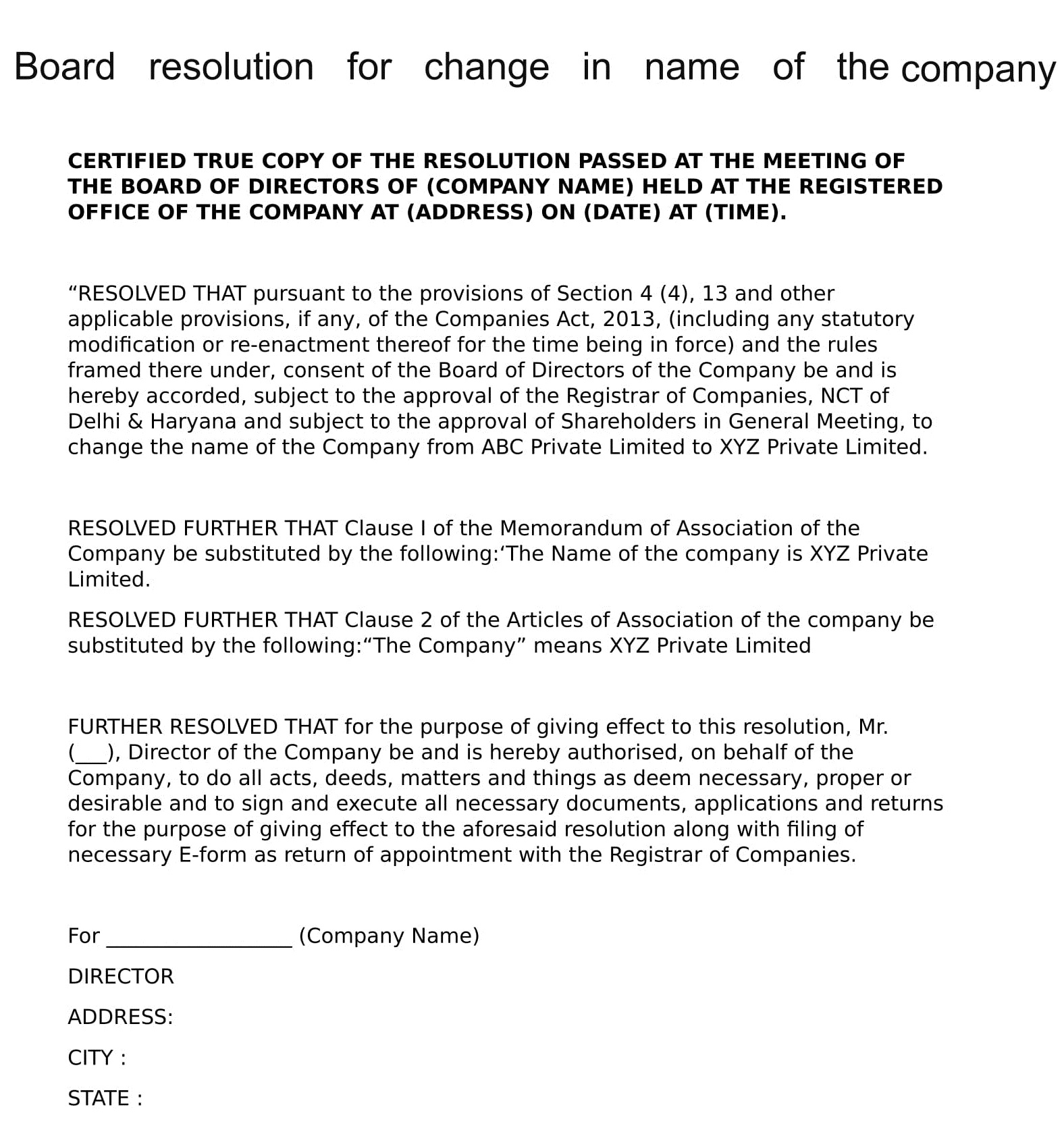 Board Of Directors Resolution Template Word