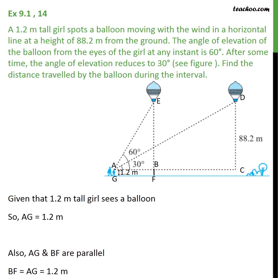 Ex 9.1, 14 - A 1.2 m tall girl spots a balloon moving with wind - Ex 9.1