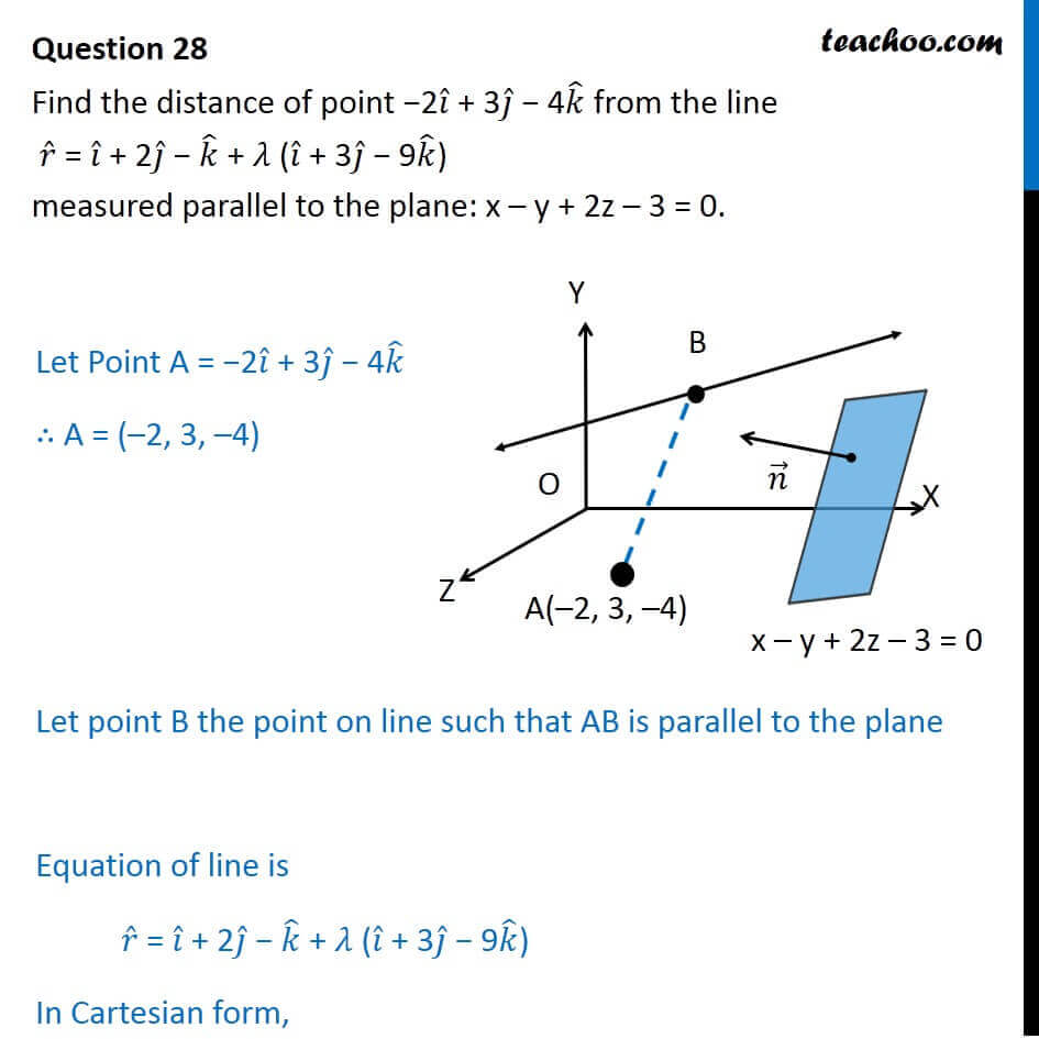 Find distance of point -2i + 3j - 4k from line r = i+2j-k + (i+3j-9k)