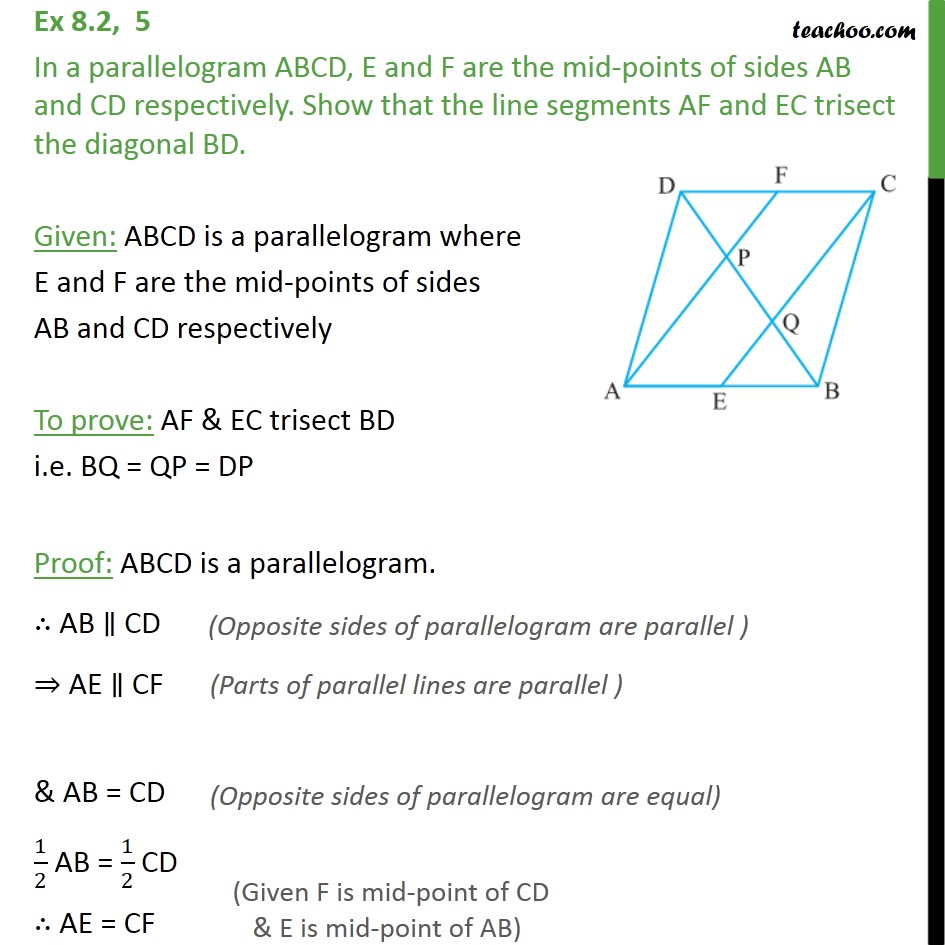 Ex 8.2, 5 - In a parallelogram ABCD, E and F are mid-points - Ex 8.2