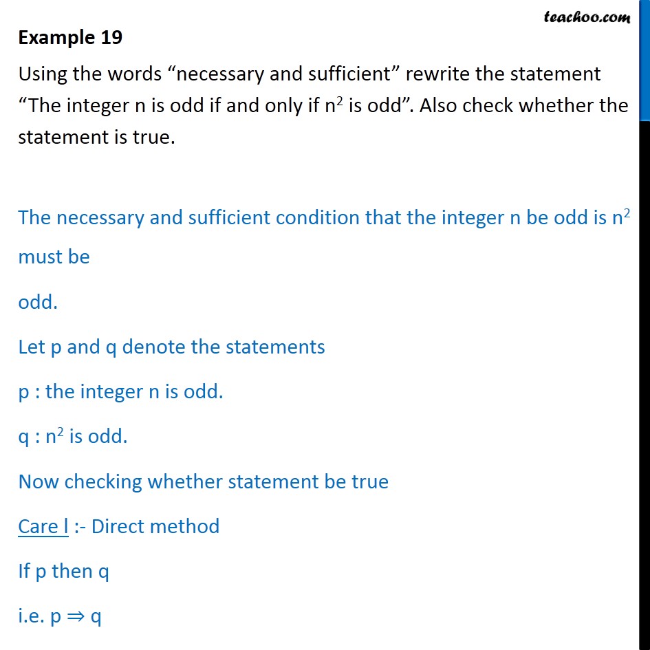 Example 19 - Using the words 'necessary and sufficient' rewrite - Exam