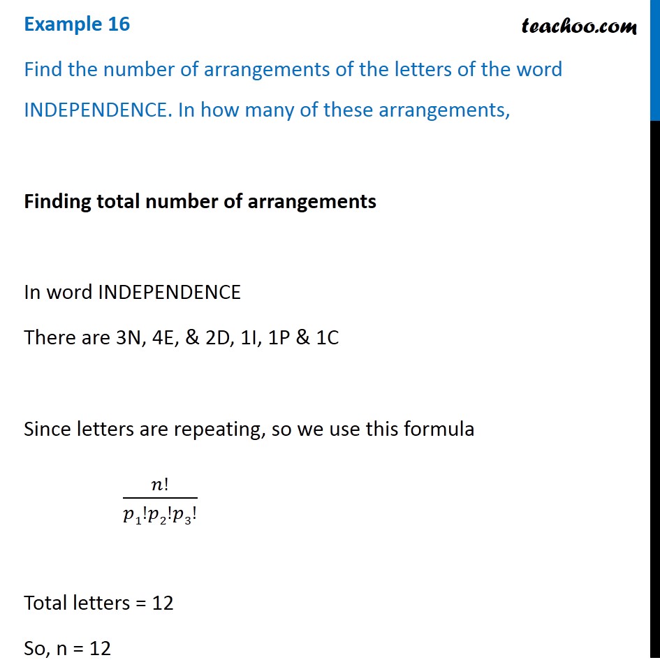 Example 16 - Find number of arrangements of INDEPENDENCE