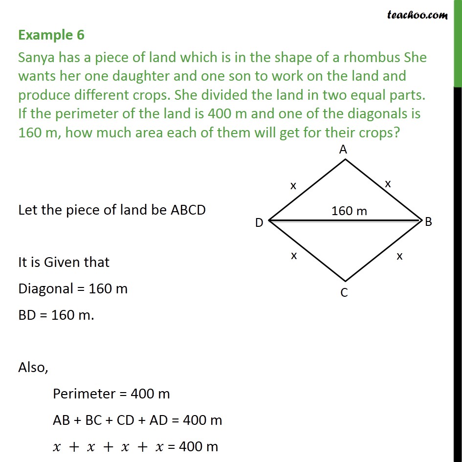 Example 6 - Sanya has a piece of land which is in shape - Finding area of quadrilateral