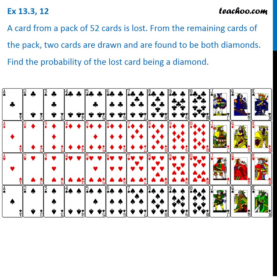 Ex 13.3, 12 - A card from a pack of 52 cards is lost - Ex 13.3