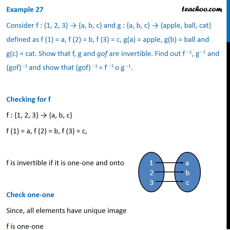 Example 27 - Let f(1) = a, f(2) = b, f(3) = c, g(a) = apple