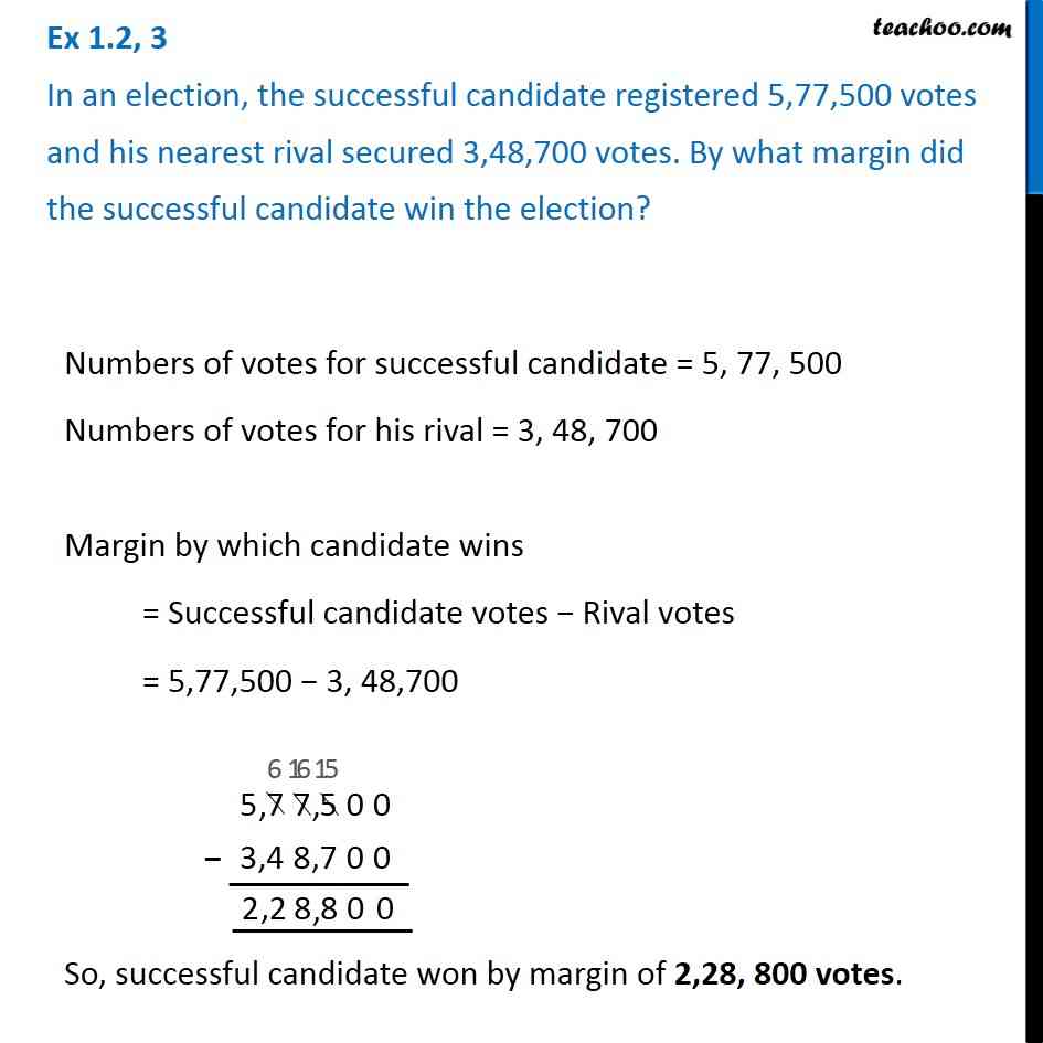 Ex 1.2, 3 - In An Election, Successful Candidate 5,77,500 Votes