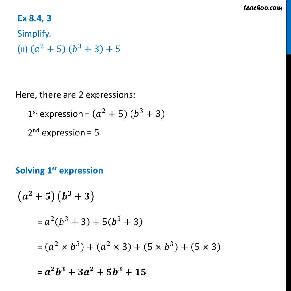 Ex 8.4, 3 (ii) - Simplify (a^2 + 5) (b^3 + 3) + 5 - Chapter 9 Class 8