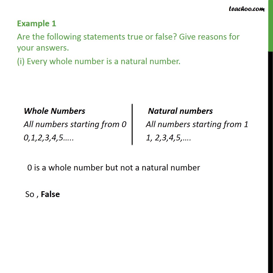 Example 1 - Are the following statements true or false? - Examples