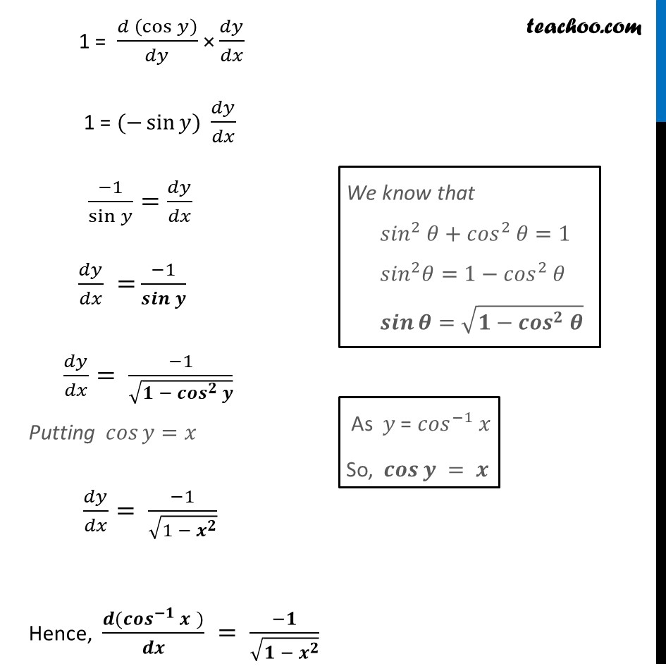 Differentiation Of Cos Inverse X Cos 1 X Teachoo With Video