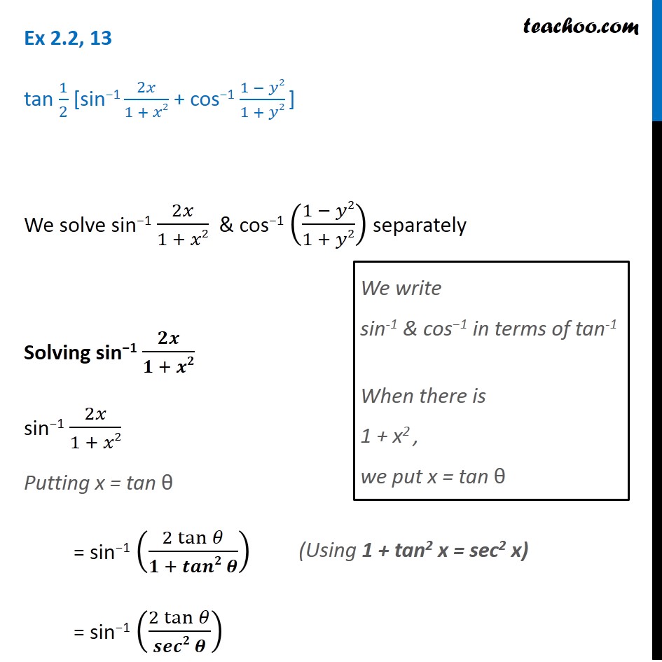 Ex 22 13 Inverse Trigonometry Tan 12 Sin 1 2x1x2 