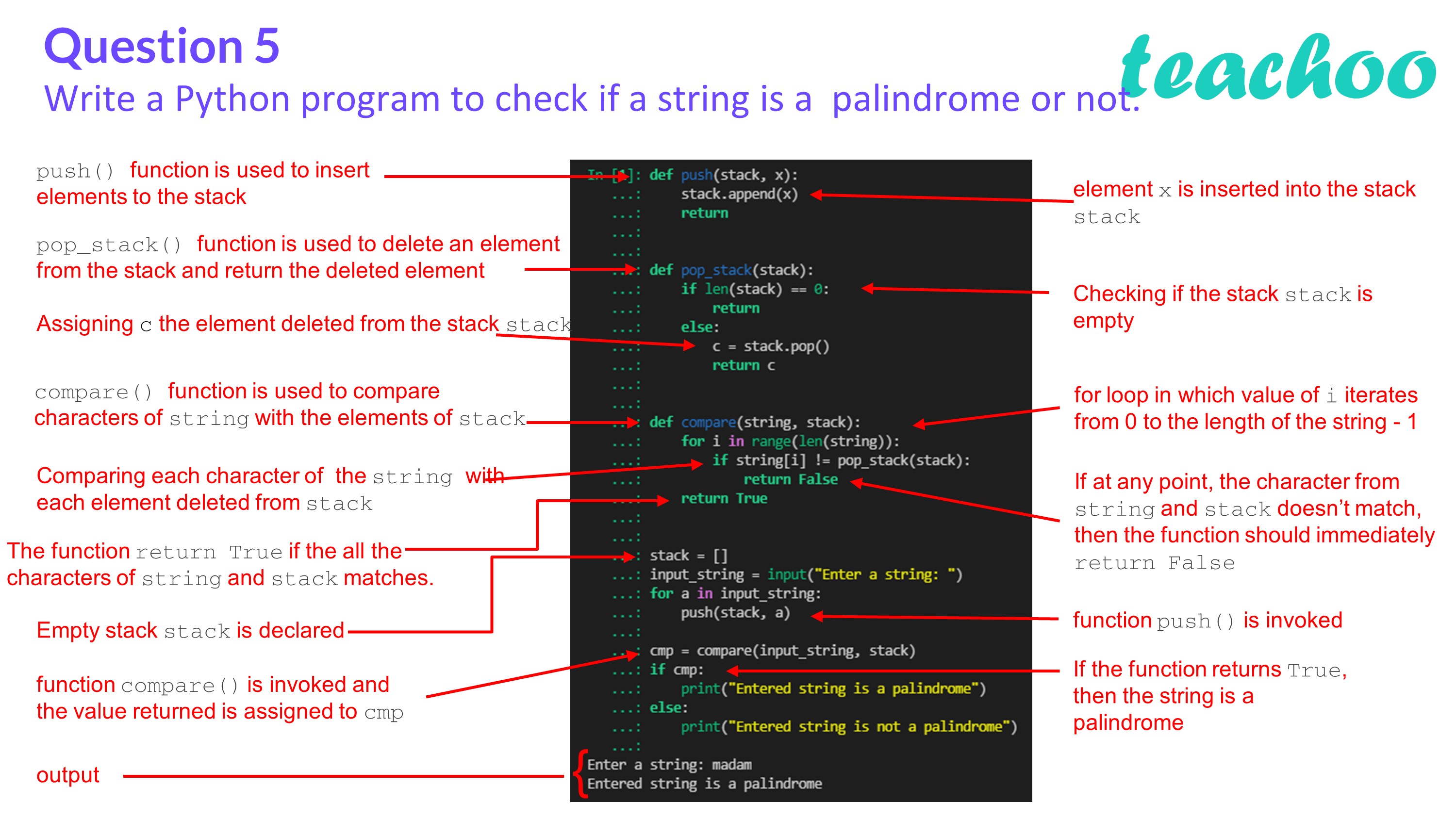Write a Python program to check if string palindrome or not Teachoo