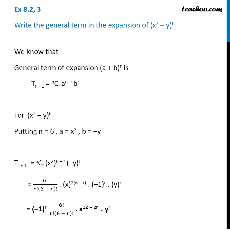 Ex 8.2, 3 - Write general term in (x2 - y)6 - Chapter 8 - Ex 8.2