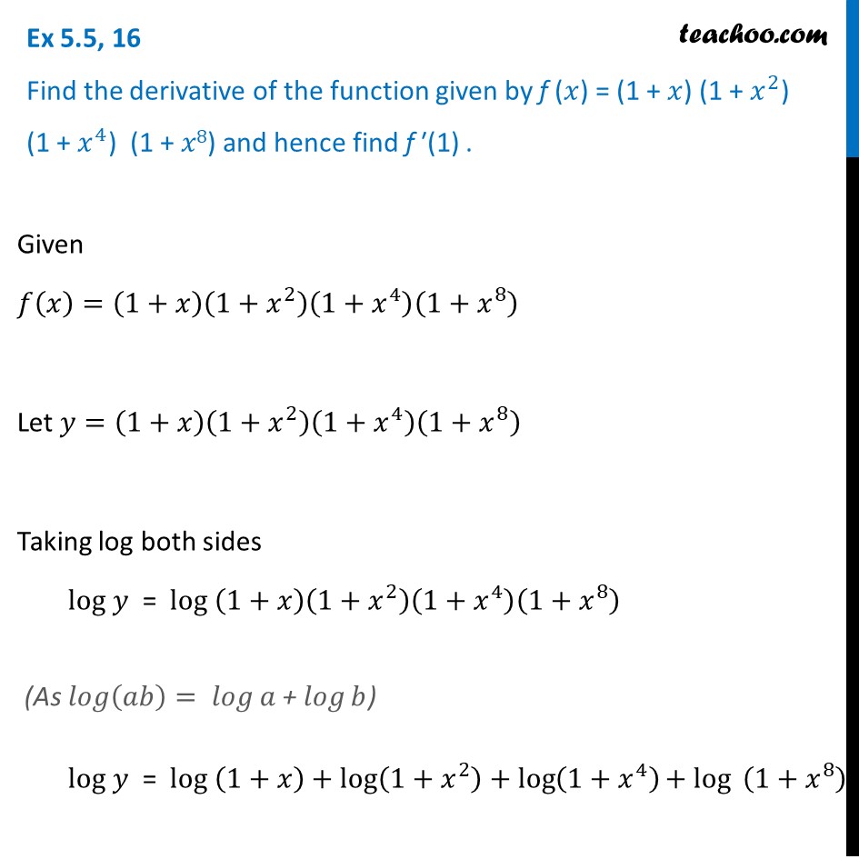 Ex 5 5 16 Find Derivative Of F X 1 X 1 X2