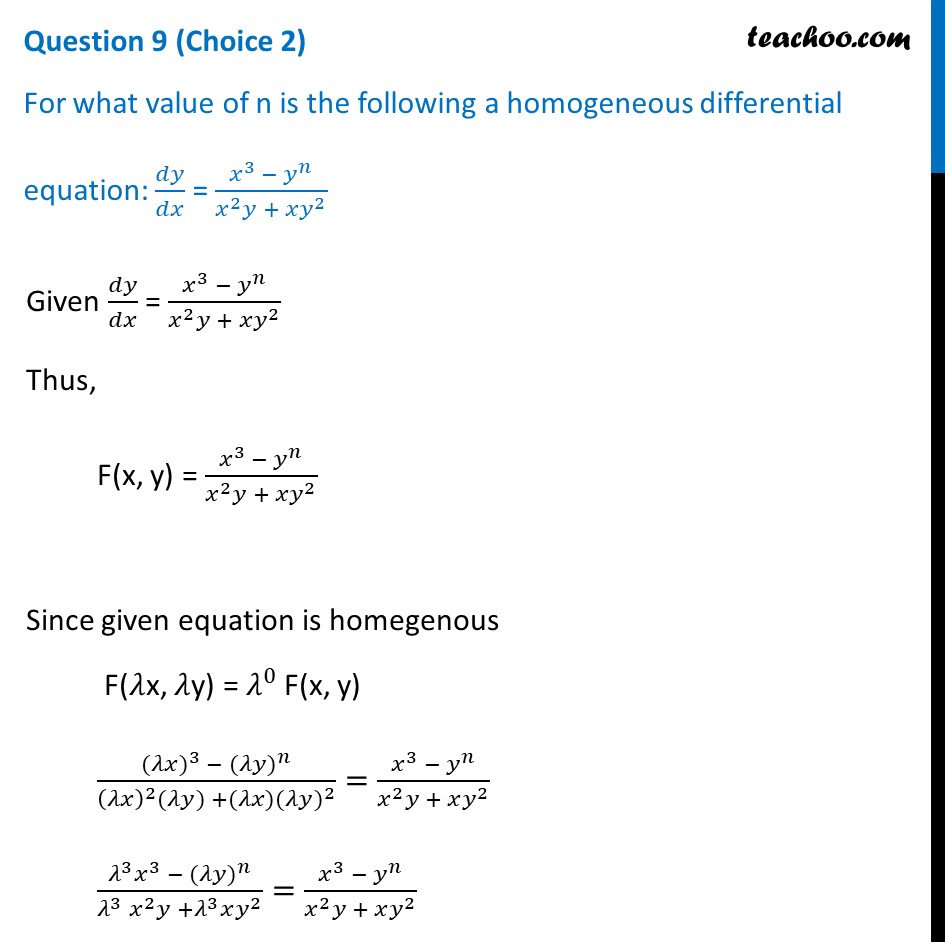 For What Value Of N Is Following A Homogeneous Differential Equation