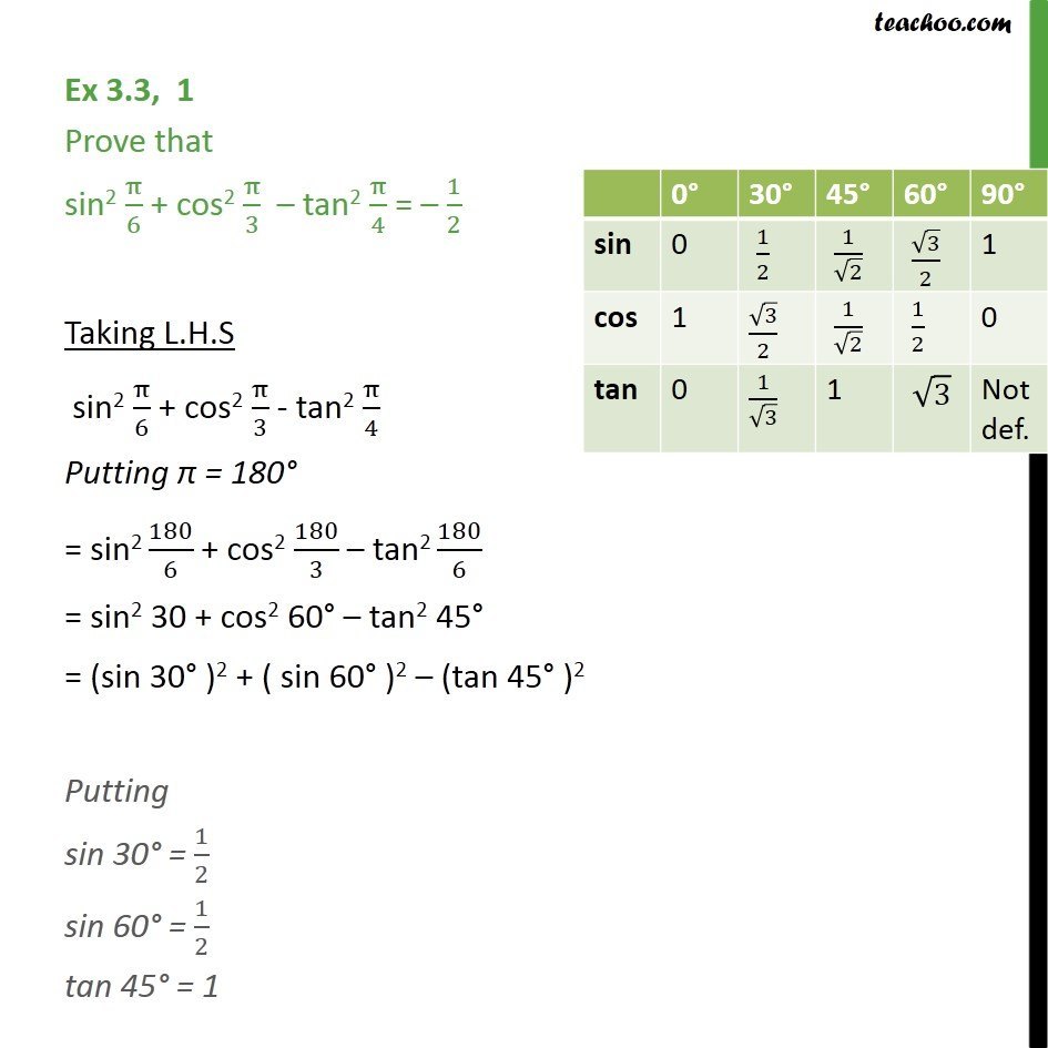 ex-3-3-1-prove-sin2-pi-6-cos2-pi-3-tan2-pi-4-1-2