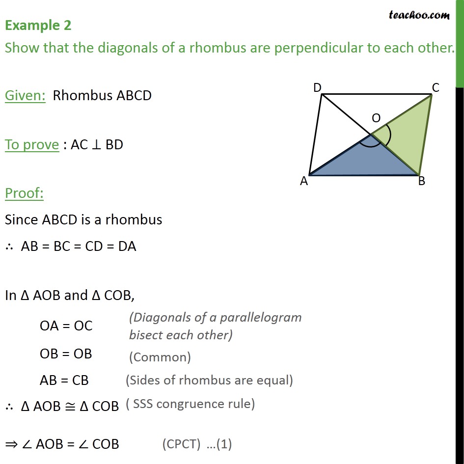 Example 2 - Show that diagonals of rhombus are perpendicular - Examples