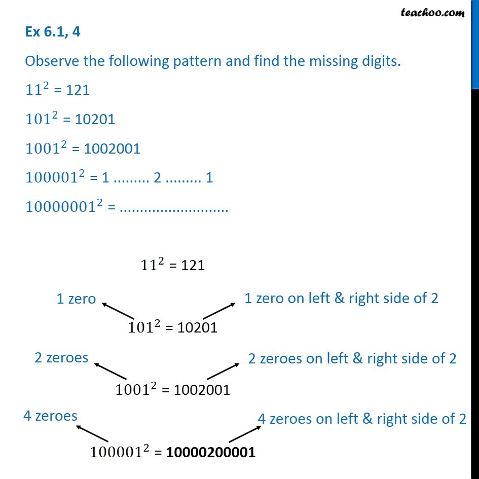 Ex 6.1, 4 - Observe the following pattern and find the missing digits
