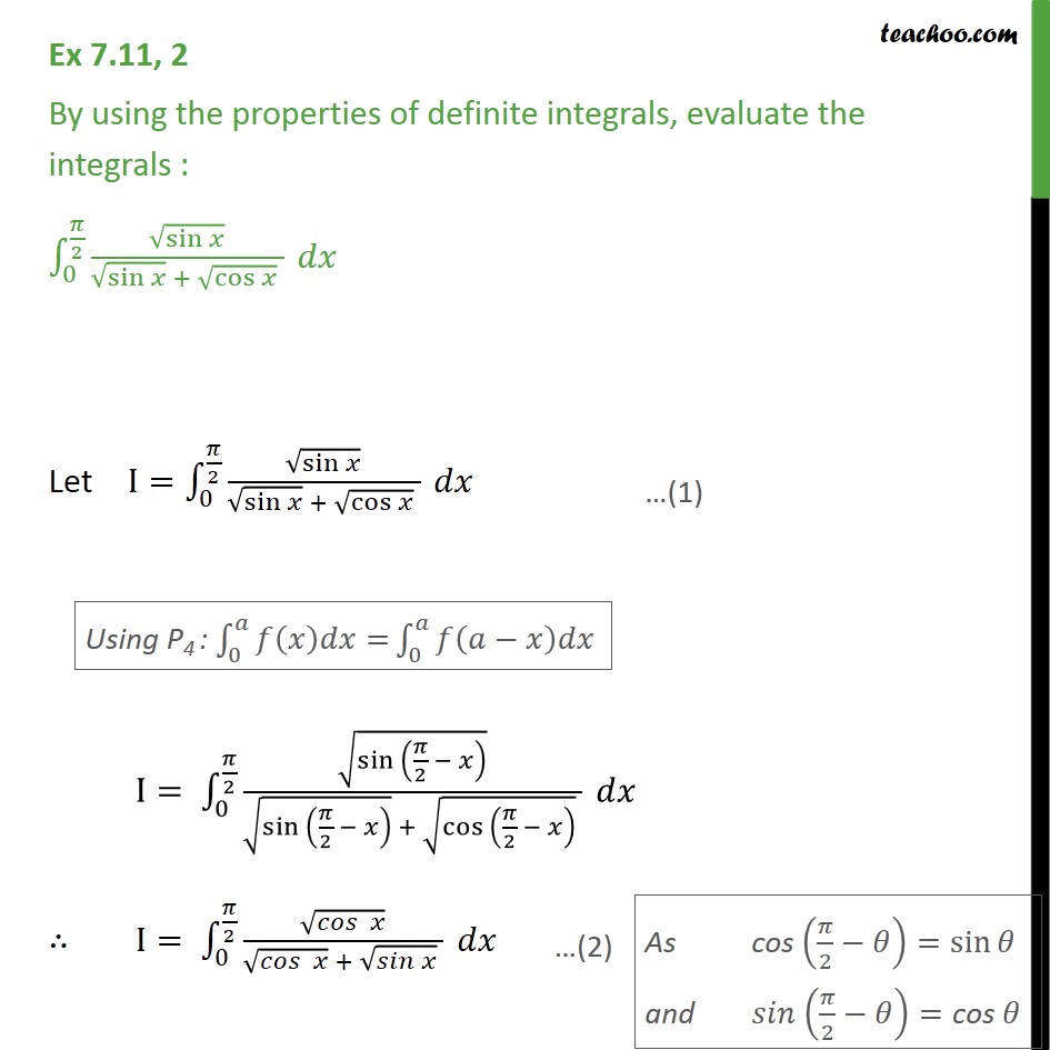 Ex 7.11, 2 - Using Properties Of Definite Integrals, Evaluate