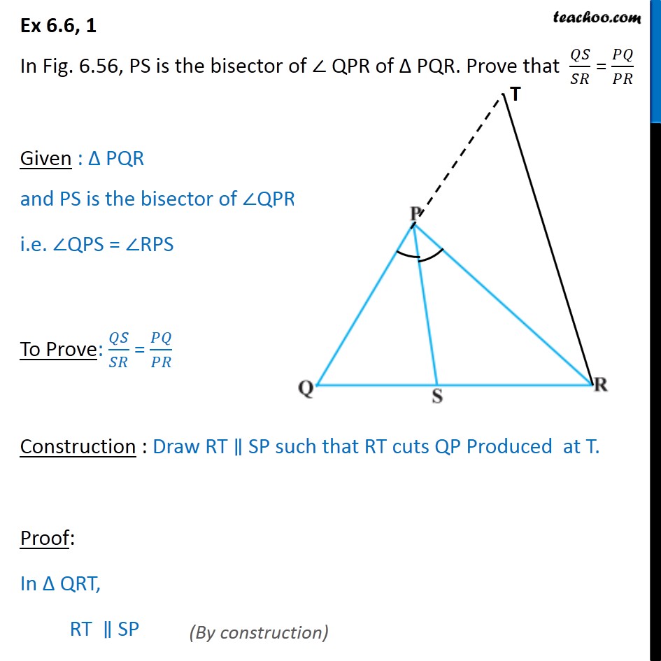 Question 1 PS Is Bisector Of Angle QPR Of PQR Prove QS SR