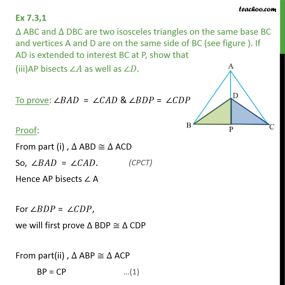 Ex 73 1 Triangle Abc And Dbc Are Two Isosceles Triangles 2227