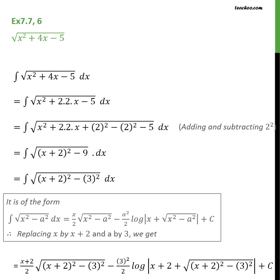 Ex 7 7 6 Chapter 7 Class 12 Integrals Integrate √ X 2 4x − 5