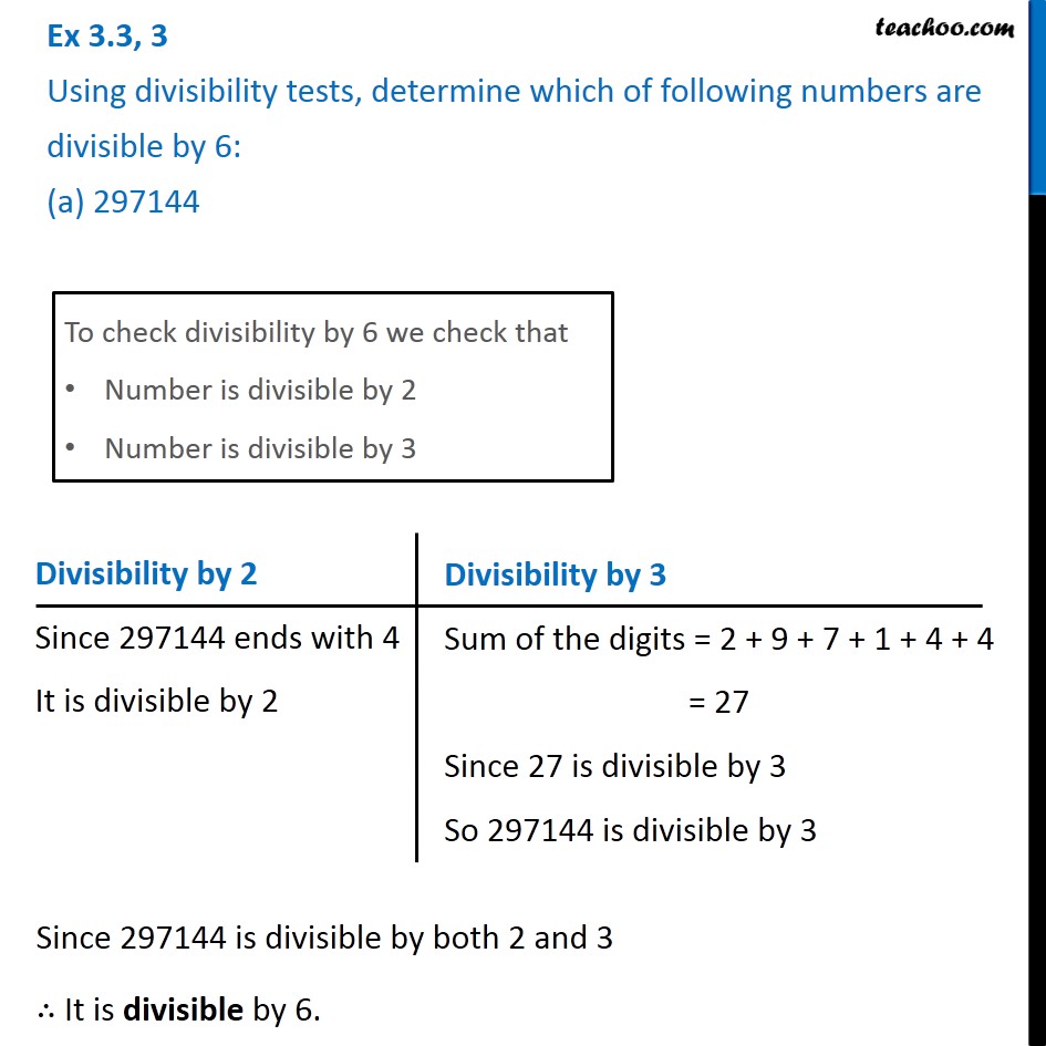 Ex 3.3, 3 - Determine which numbers are divisible by 6 (a) 297144
