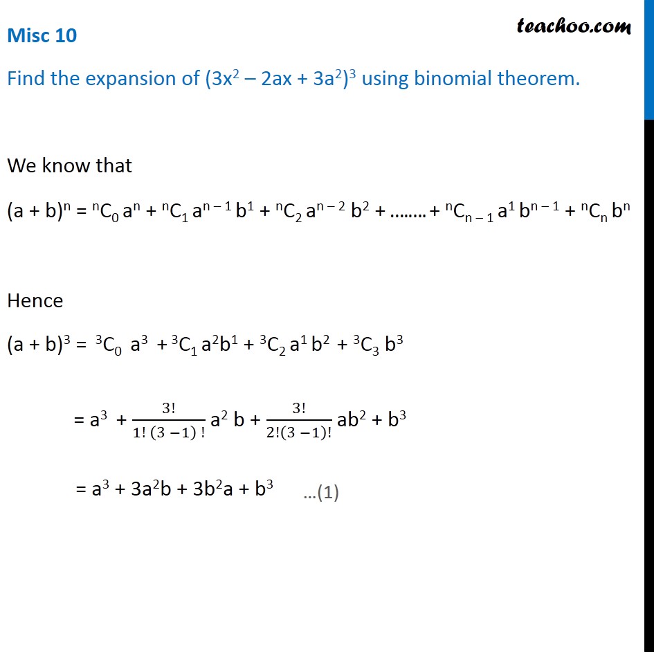 Misc 10 - Find expansion of (3x2 - 2ax + 3a2)3 using binomial
