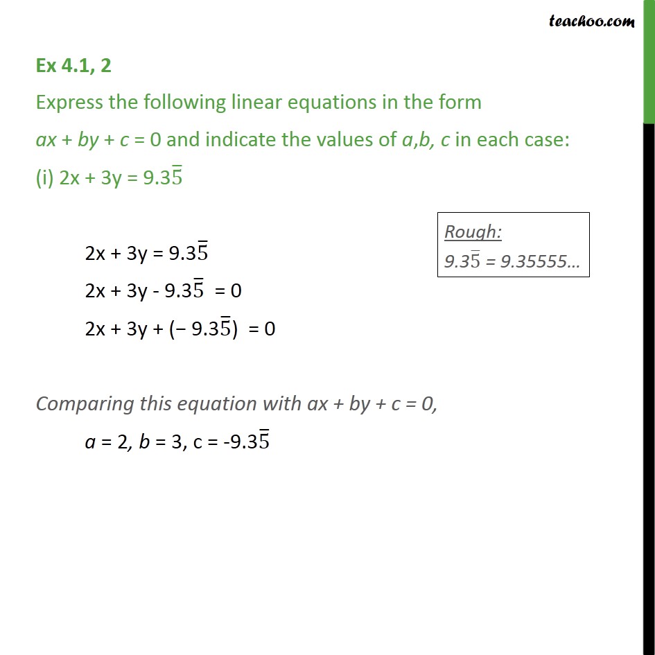 Ex 4.1, 2 - Express following linear equations in the form - Ex 4.1