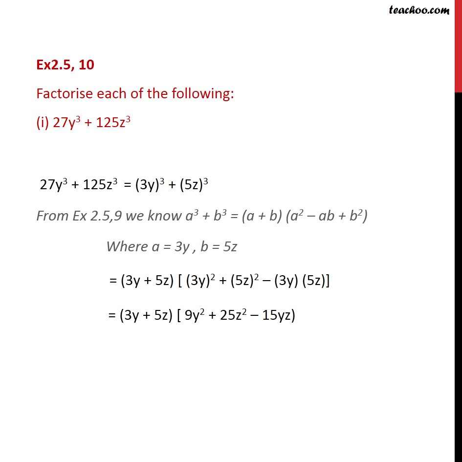 Ex 2 5 10 Factorise Each Of The Following I 27y3 Ex 2 5