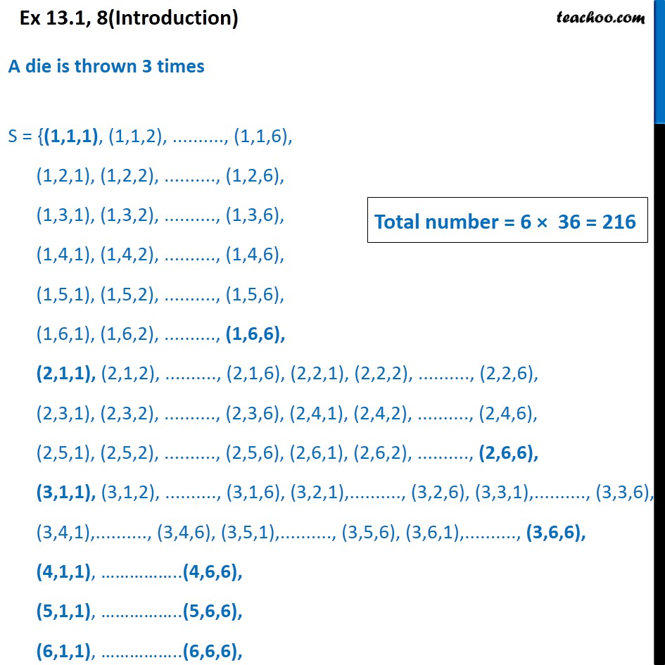 Ex 13.1, 8 - A Die Is Thrown 3 Times, E: 4 Appears On Third