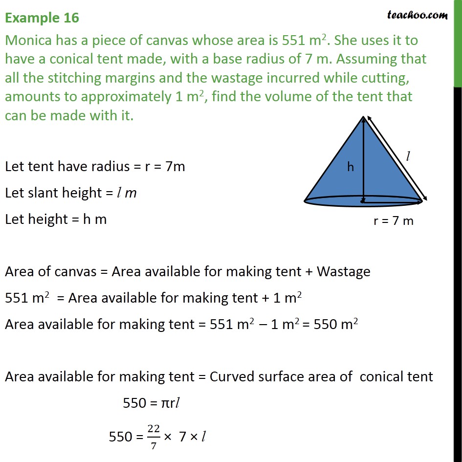 Example 16 - Monica has a piece of canvas whose area is 551 - Examples
