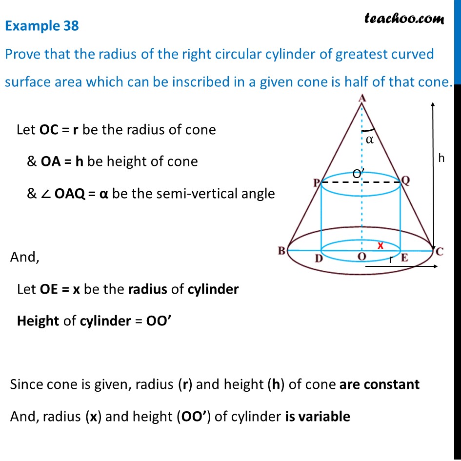 Example 38 - Prove that radius of cylinder of greatest curved