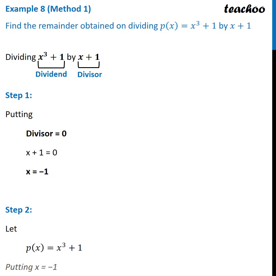 Question 3 - Find Remainder Obtained On Dividing P(x) = X3 + 1