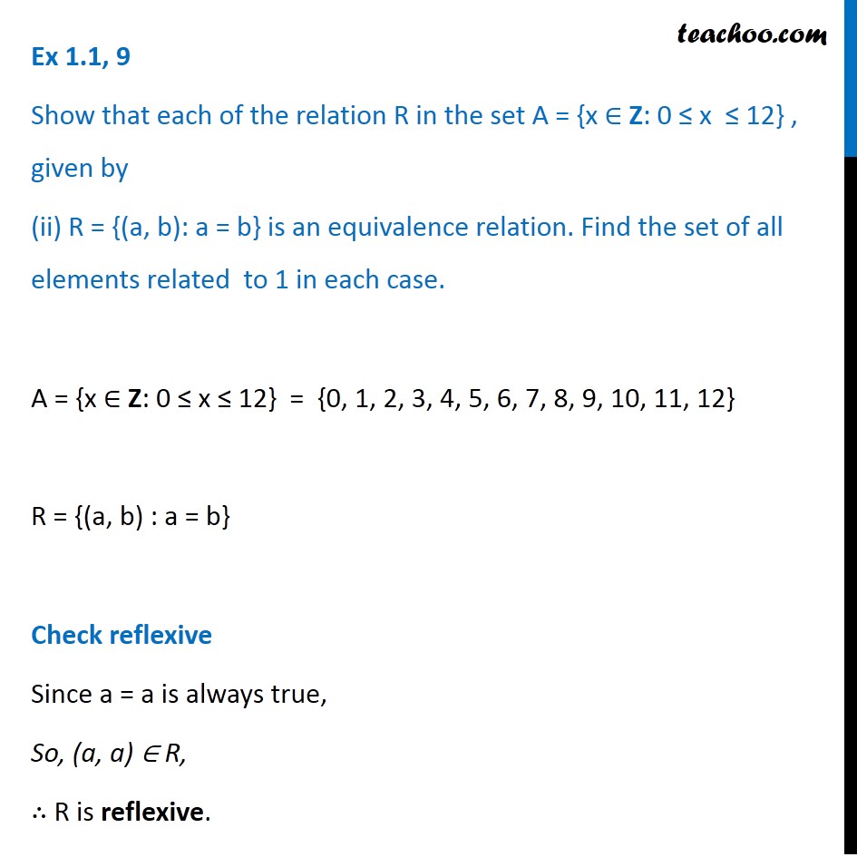 Ex 1 1 9 Ii Show That Relation R In The Set A {x ∈ Z 0 ≤ X ≤