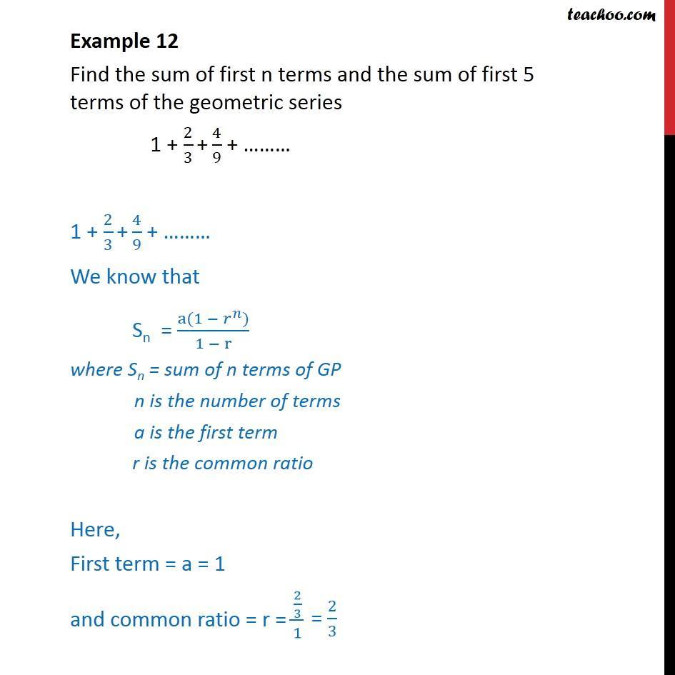 Example 12 - Find sum of first n terms and of first 5 terms - Examples