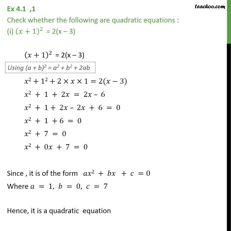 (x+1)2= 2(x3) Math Quadratic Equations 950
