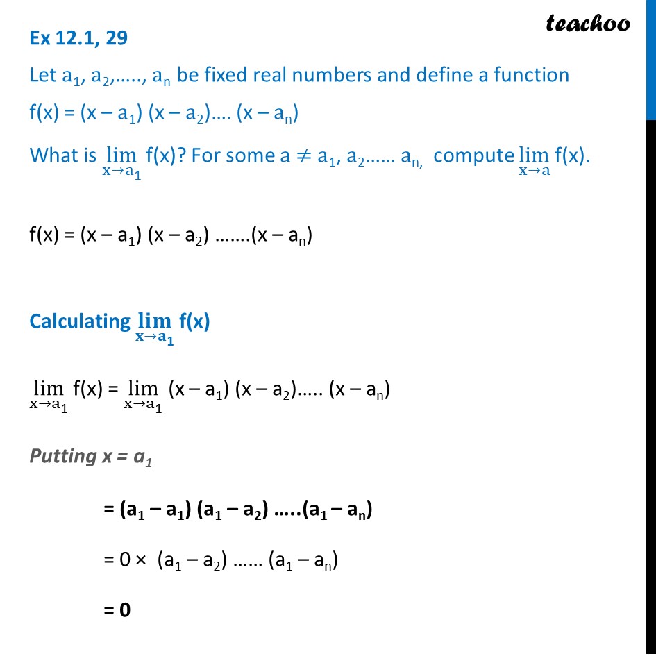 Ex 12.1, 29 - Let a1, a2, .. , an be fixed real numbers - Ex 12.1