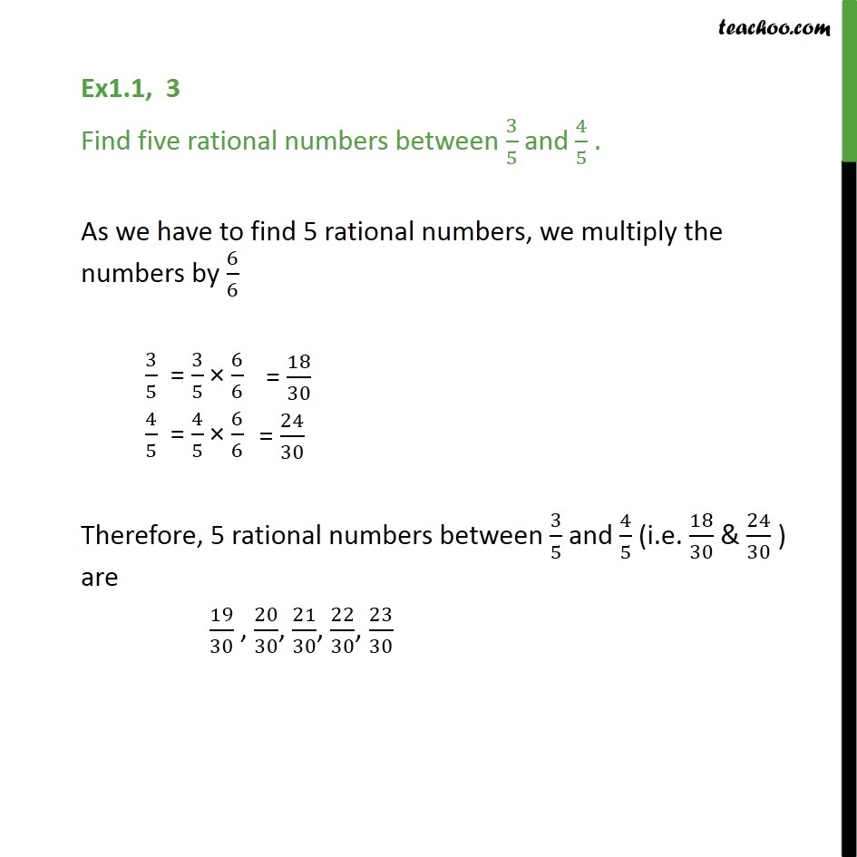 Ex 1 1 3 Find Five Rational Numbers Between 3 5 And 4 5