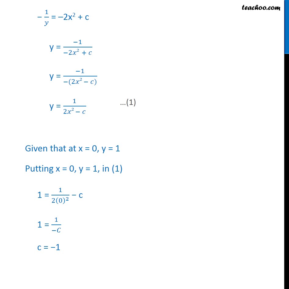 Example 11 Find Particular Solution Dy Dx 4xy2 Examples