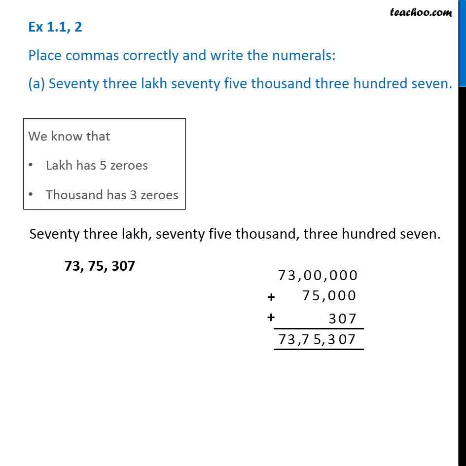 Ex 1.1, 2 -  Place commas correctly and write numerals (a) Seventy