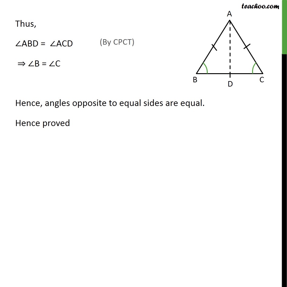 Theorem 7.2 - Angle opposite to equal sides of an isosceles triangle