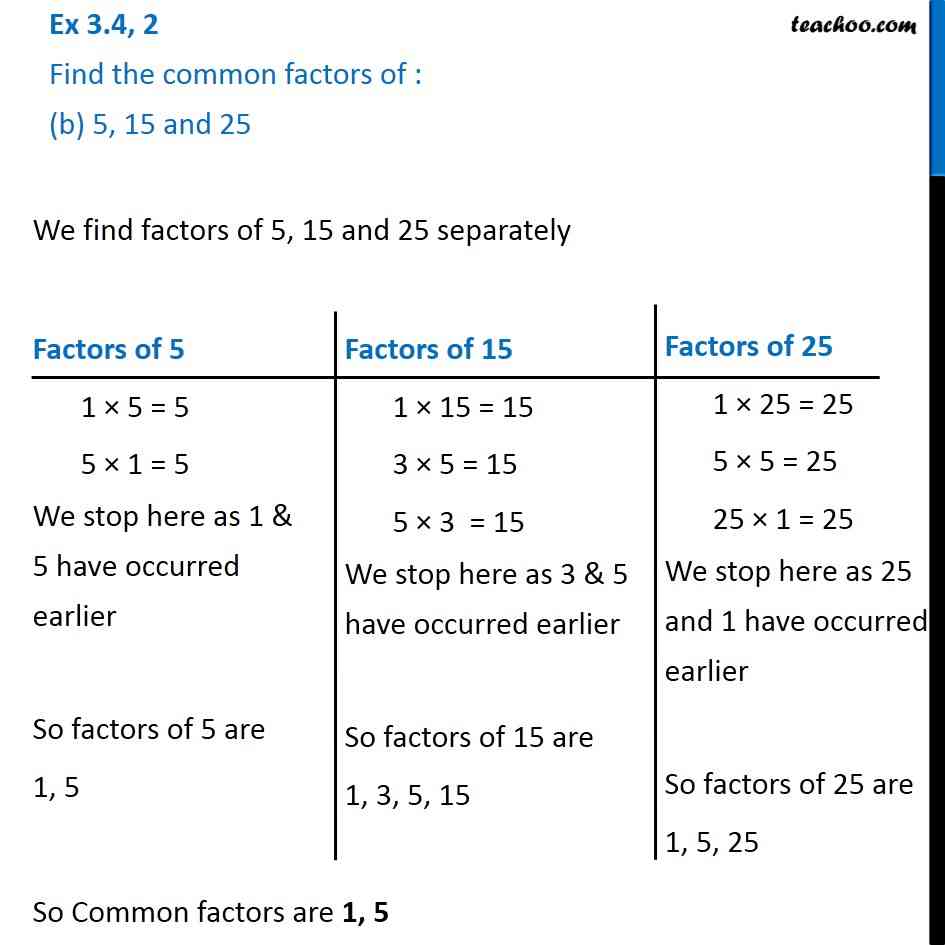 Common factors of 5, 15 and 25 - Chapter 3 - Class 6 - Teachoo