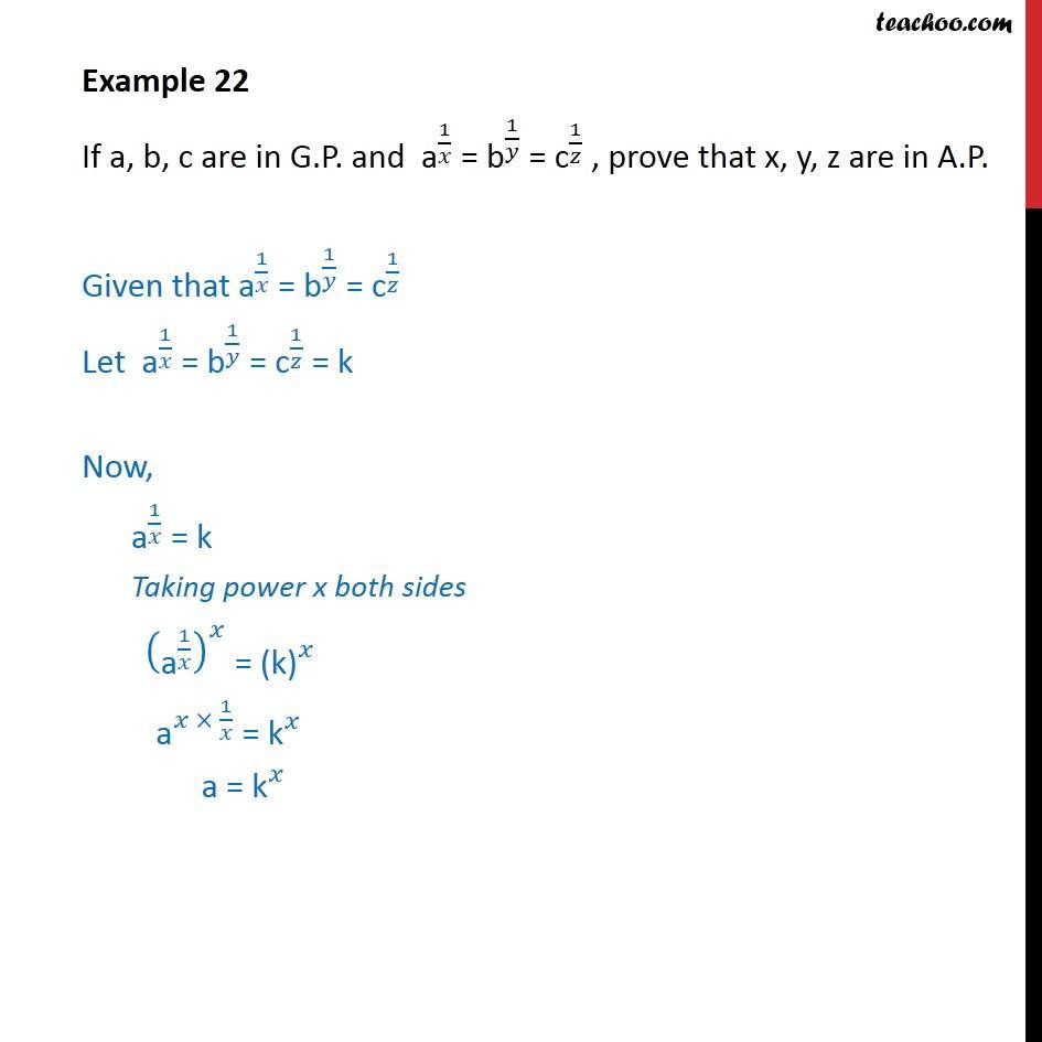 Example 14- If A, B, C Are In GP And A1/x = B1/y = C1/z - Examples