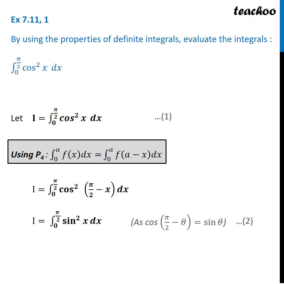 Ex 710 1 Using Properties Of Definite Integrals Chapter 7