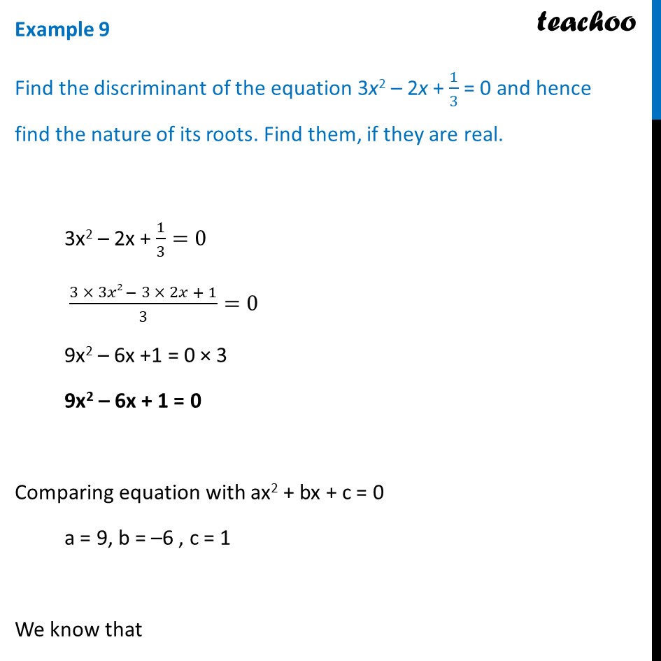 example-9-find-discriminant-of-3x2-2x-1-3-0-and-examples