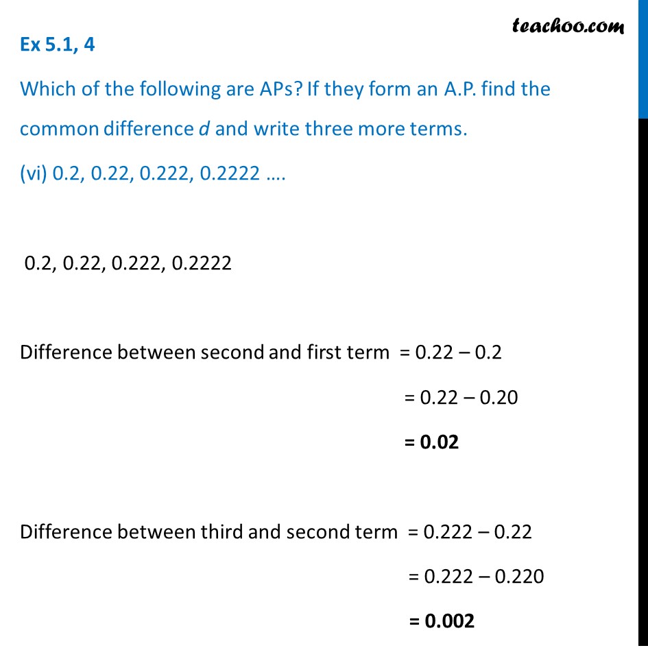 Ex 5.1, 4 (vi) - (x) - Which are APs? 0.2, 0.22, 0.222 - Ex 5.1